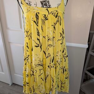 Free People Yellow Mini Dress with Black Floral Pattern
